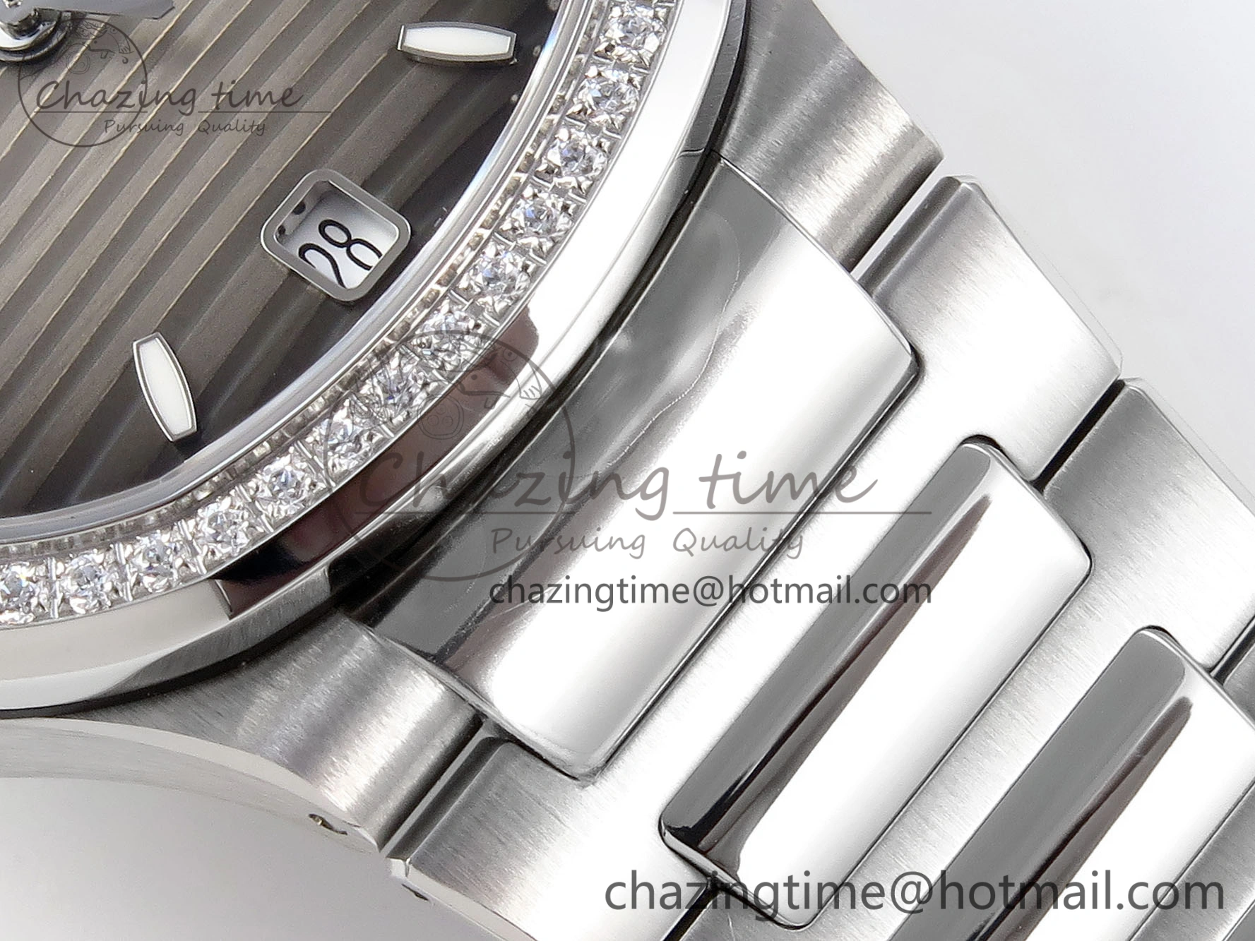 NAUTILUS 7118 LADIES SS PPF 1:1 BEST EDITION BROWN DIAL DIAMONDS BEZEL ON SS BRACELET 324CS