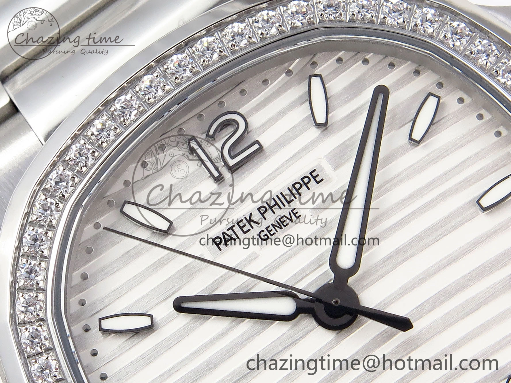 NAUTILUS 7118 LADIES SS PPF 1:1 BEST EDITION WHITE DIAL DIAMONDS BEZEL ON SS BRACELET 324CS