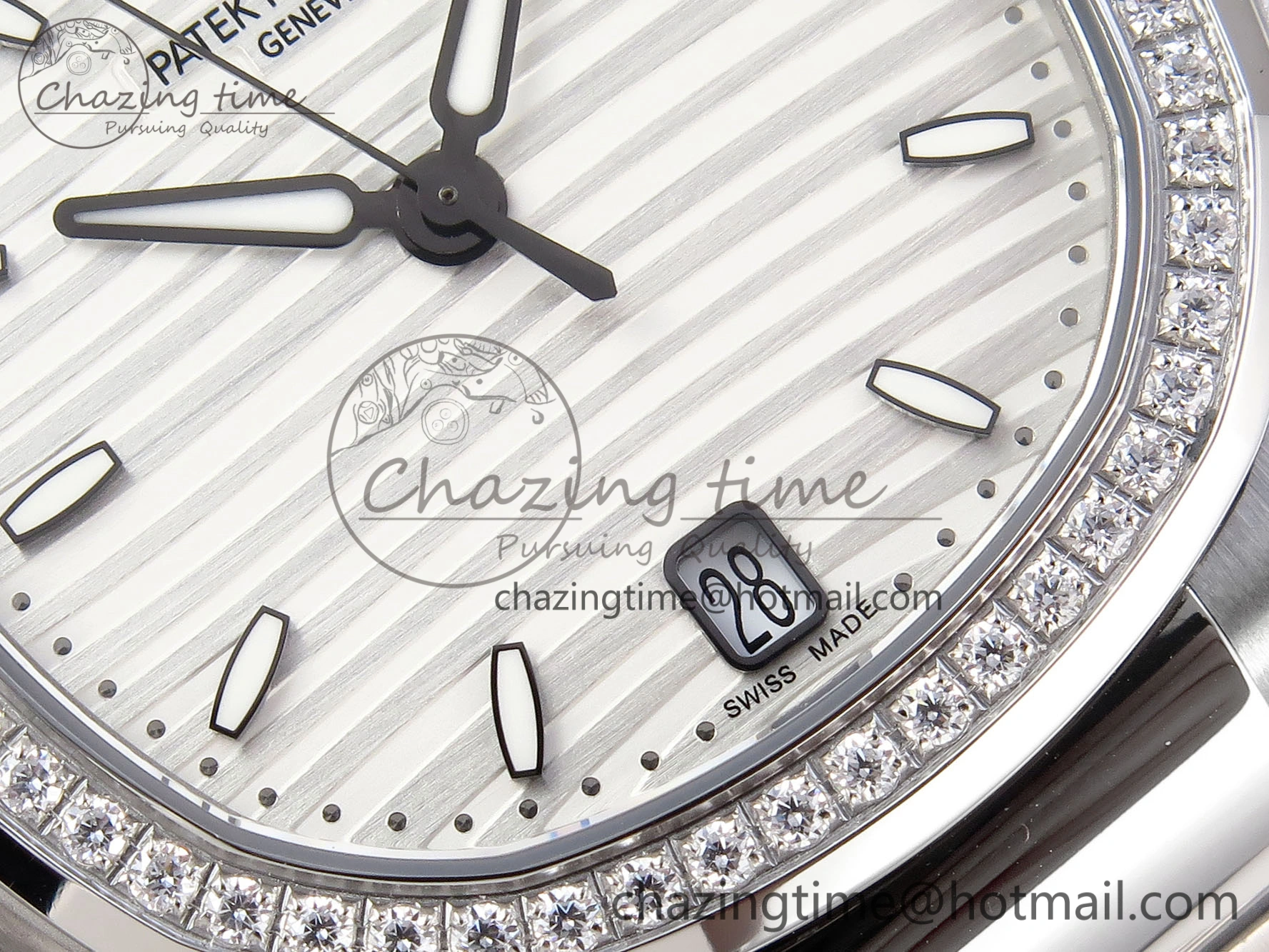 NAUTILUS 7118 LADIES SS PPF 1:1 BEST EDITION WHITE DIAL DIAMONDS BEZEL ON SS BRACELET 324CS