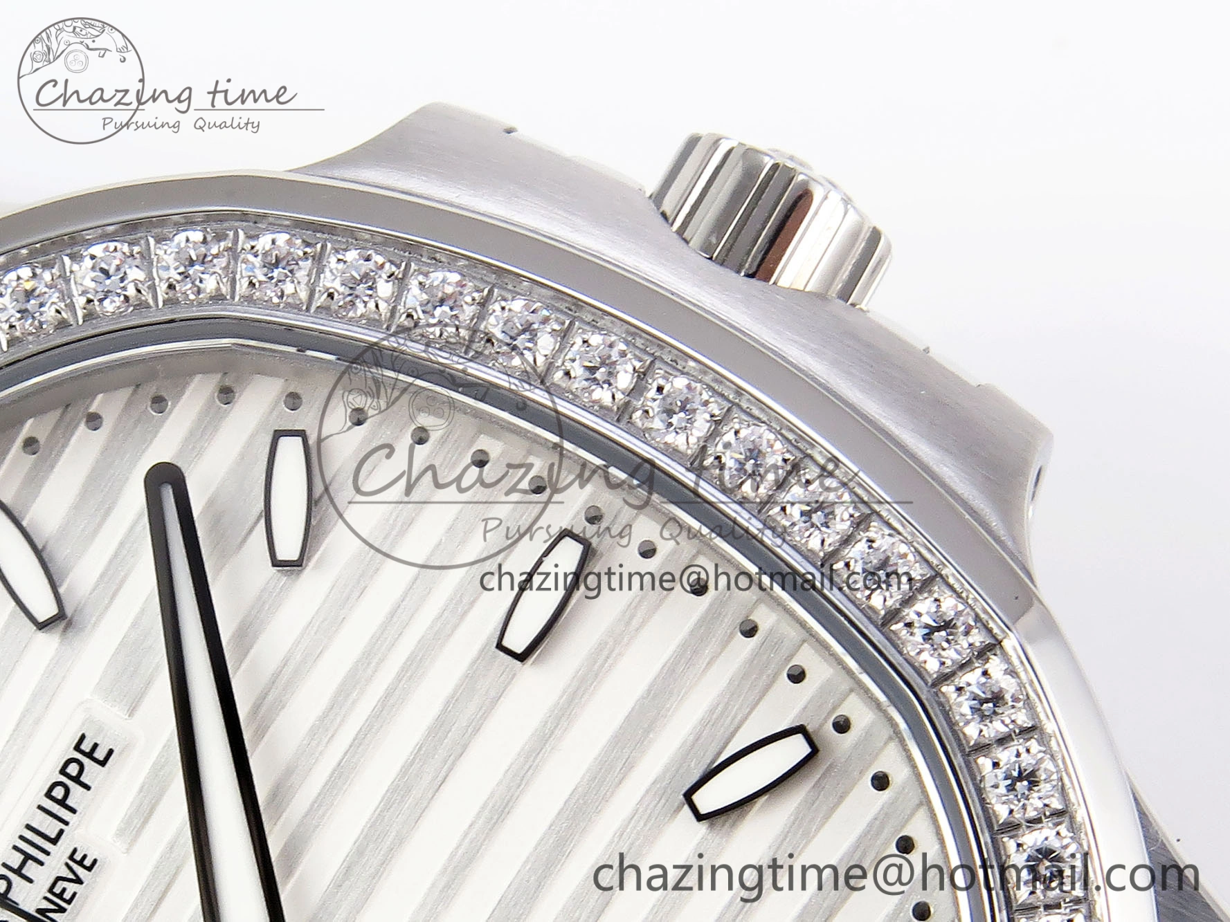 NAUTILUS 7118 LADIES SS PPF 1:1 BEST EDITION WHITE DIAL DIAMONDS BEZEL ON SS BRACELET 324CS