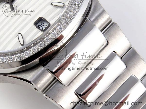 NAUTILUS 7118 LADIES SS PPF 1:1 BEST EDITION WHITE DIAL DIAMONDS BEZEL ON SS BRACELET 324CS