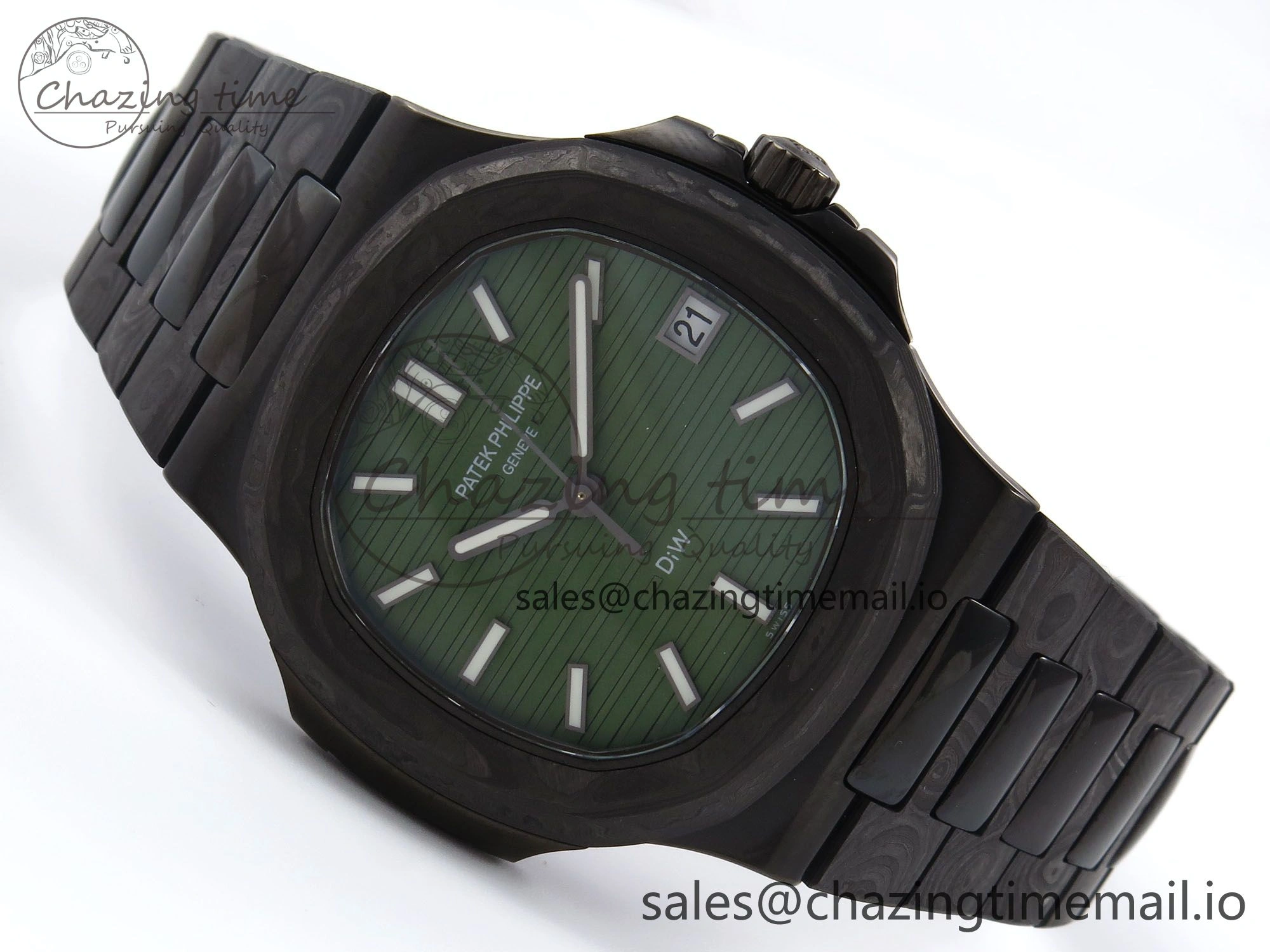 Nautilus 5711 DIW Carbon DIWF 1:1 Best Edition Green Textured Dial On Carbon Bracelet 324CS