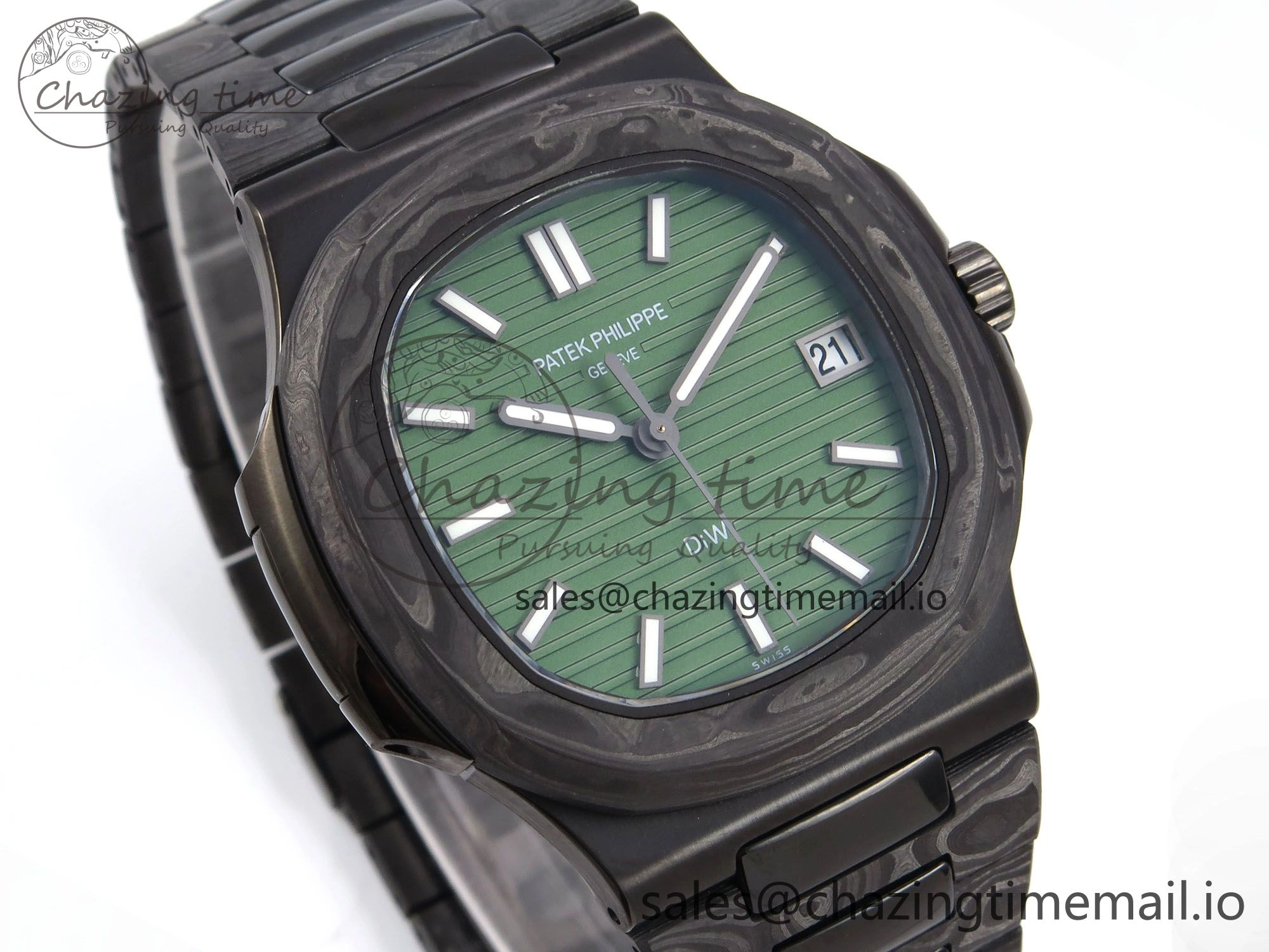 Nautilus 5711 DIW Carbon DIWF 1:1 Best Edition Green Textured Dial On Carbon Bracelet 324CS