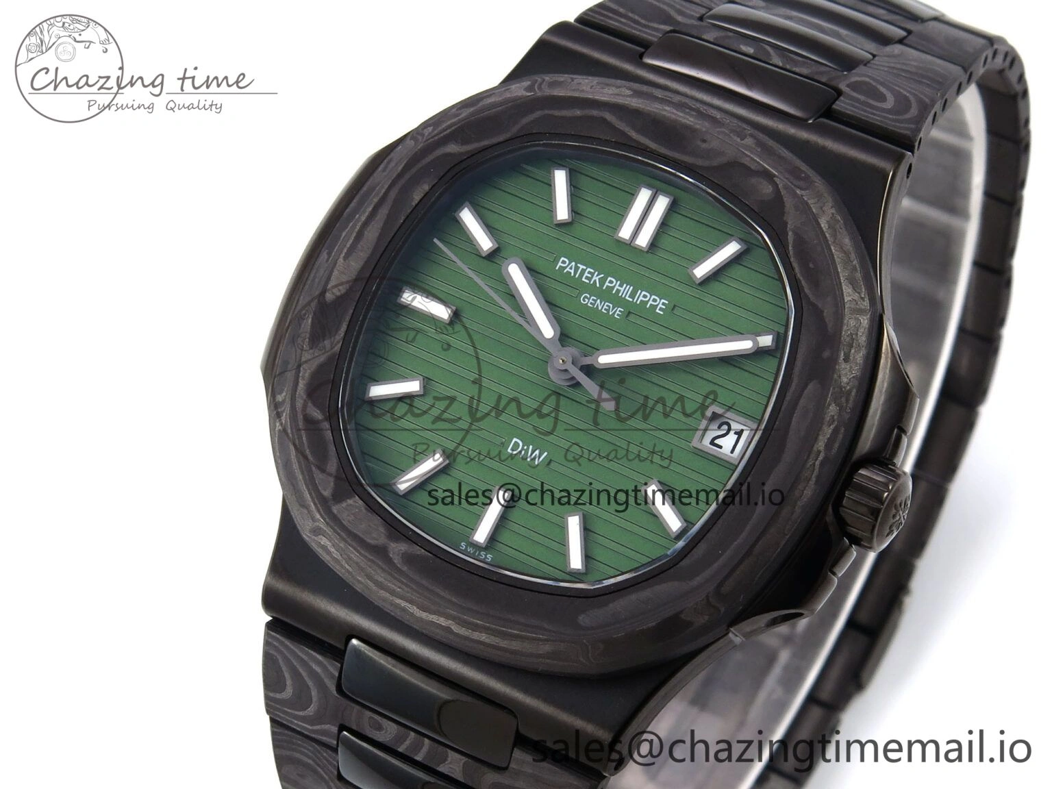 Nautilus 5711 DIW Carbon DIWF 1:1 Best Edition Green Textured Dial On Carbon Bracelet 324CS