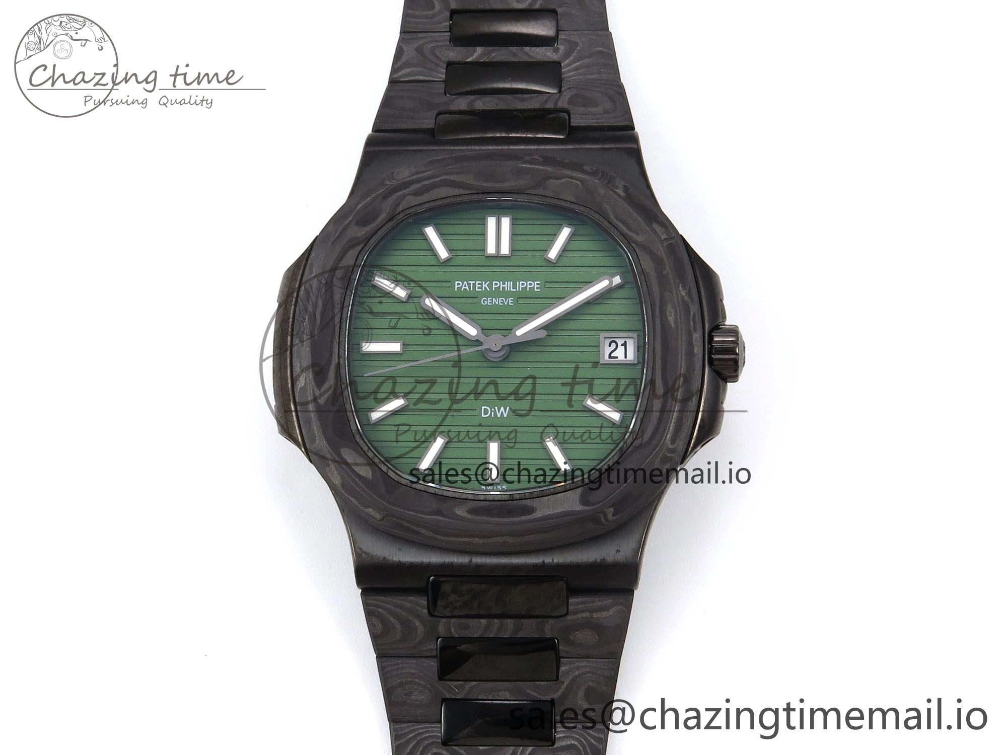 Nautilus 5711 DIW Carbon DIWF 1:1 Best Edition Green Textured Dial On Carbon Bracelet 324CS