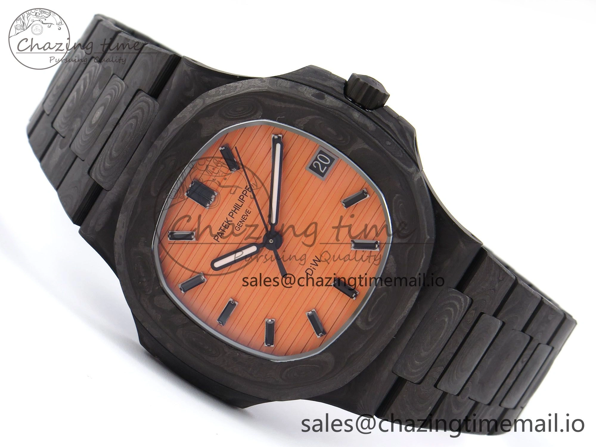 Nautilus 5711 DIW Carbon DIWF 1:1 Best Edition Orange Textured Dial On Carbon Bracelet 324CS