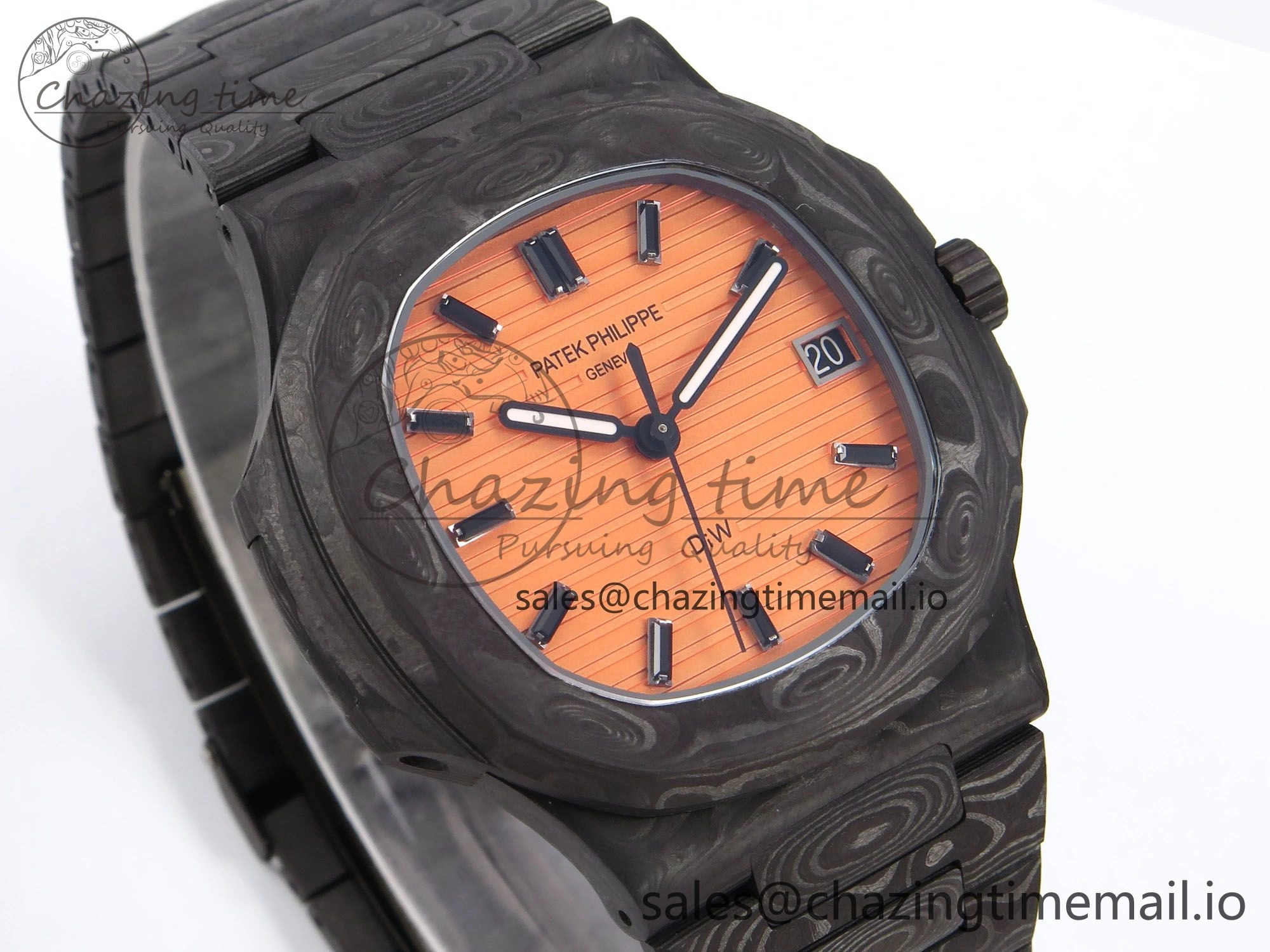 Nautilus 5711 DIW Carbon DIWF 1:1 Best Edition Orange Textured Dial On Carbon Bracelet 324CS