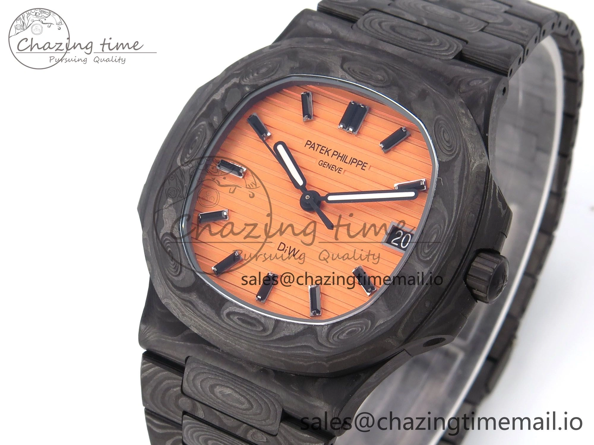 Nautilus 5711 DIW Carbon DIWF 1:1 Best Edition Orange Textured Dial On Carbon Bracelet 324CS