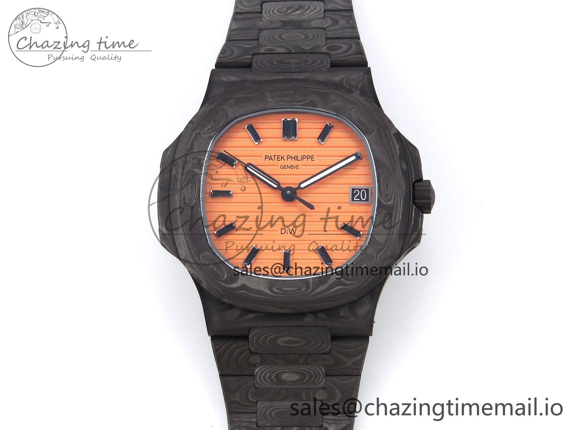 Nautilus 5711 DIW Carbon DIWF 1:1 Best Edition Orange Textured Dial On Carbon Bracelet 324CS