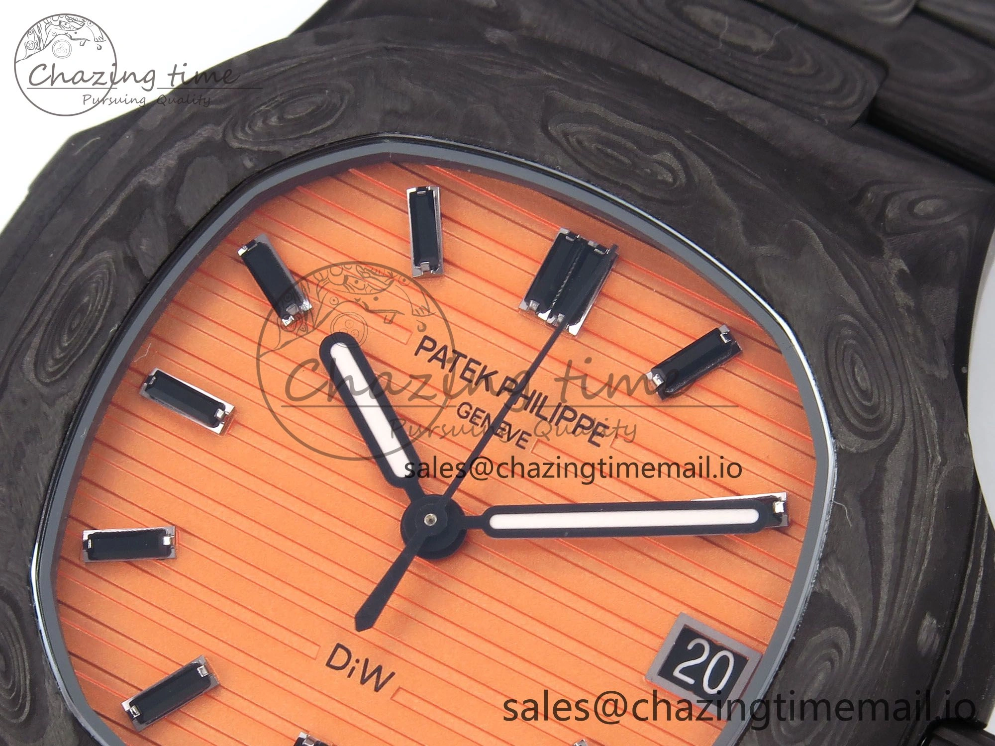 Nautilus 5711 DIW Carbon DIWF 1:1 Best Edition Orange Textured Dial On Carbon Bracelet 324CS