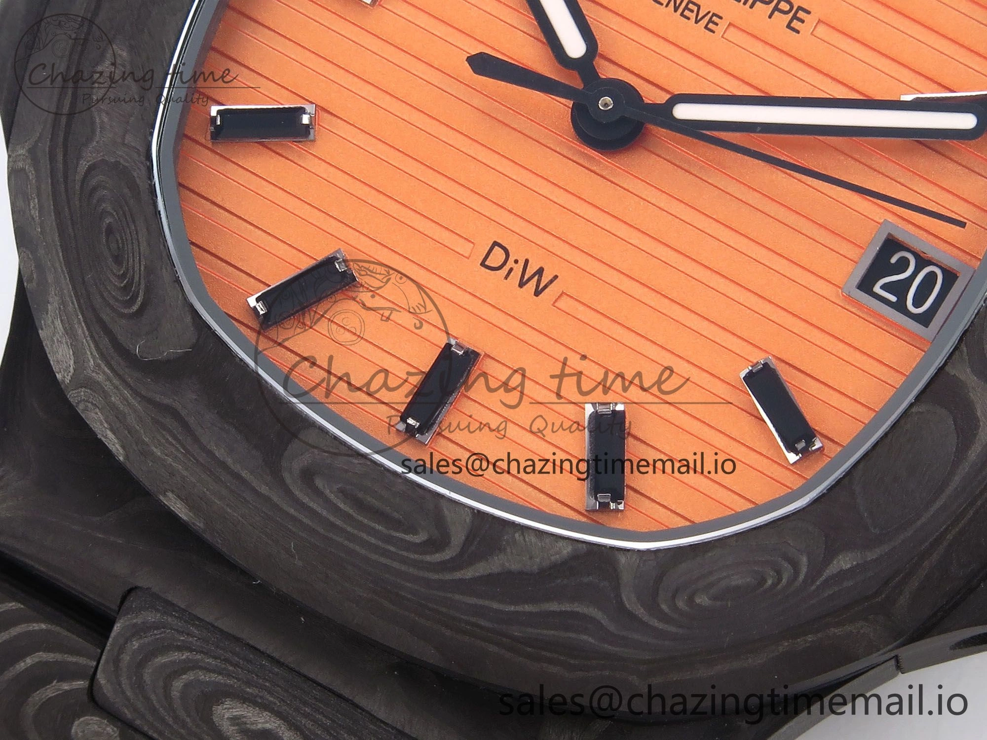 Nautilus 5711 DIW Carbon DIWF 1:1 Best Edition Orange Textured Dial On Carbon Bracelet 324CS
