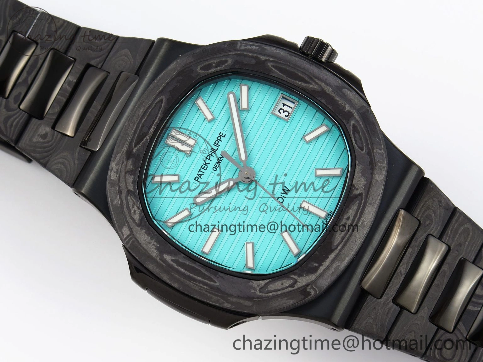 Nautilus 5711 DIW Carbon DIWF 1:1 Best Edition Tiffany Blue Textured Dial on Carbon PVD Bracelet 324CS