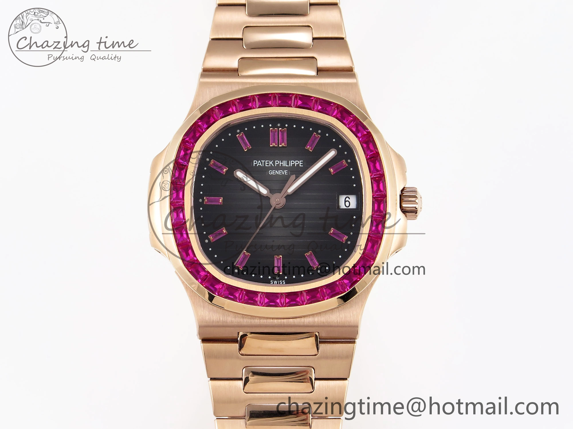 Nautilus 5711 RG GPF 1:1 Best Edition Gray Dial Purple Diamonds Bezel on RG Bracelet 324CS