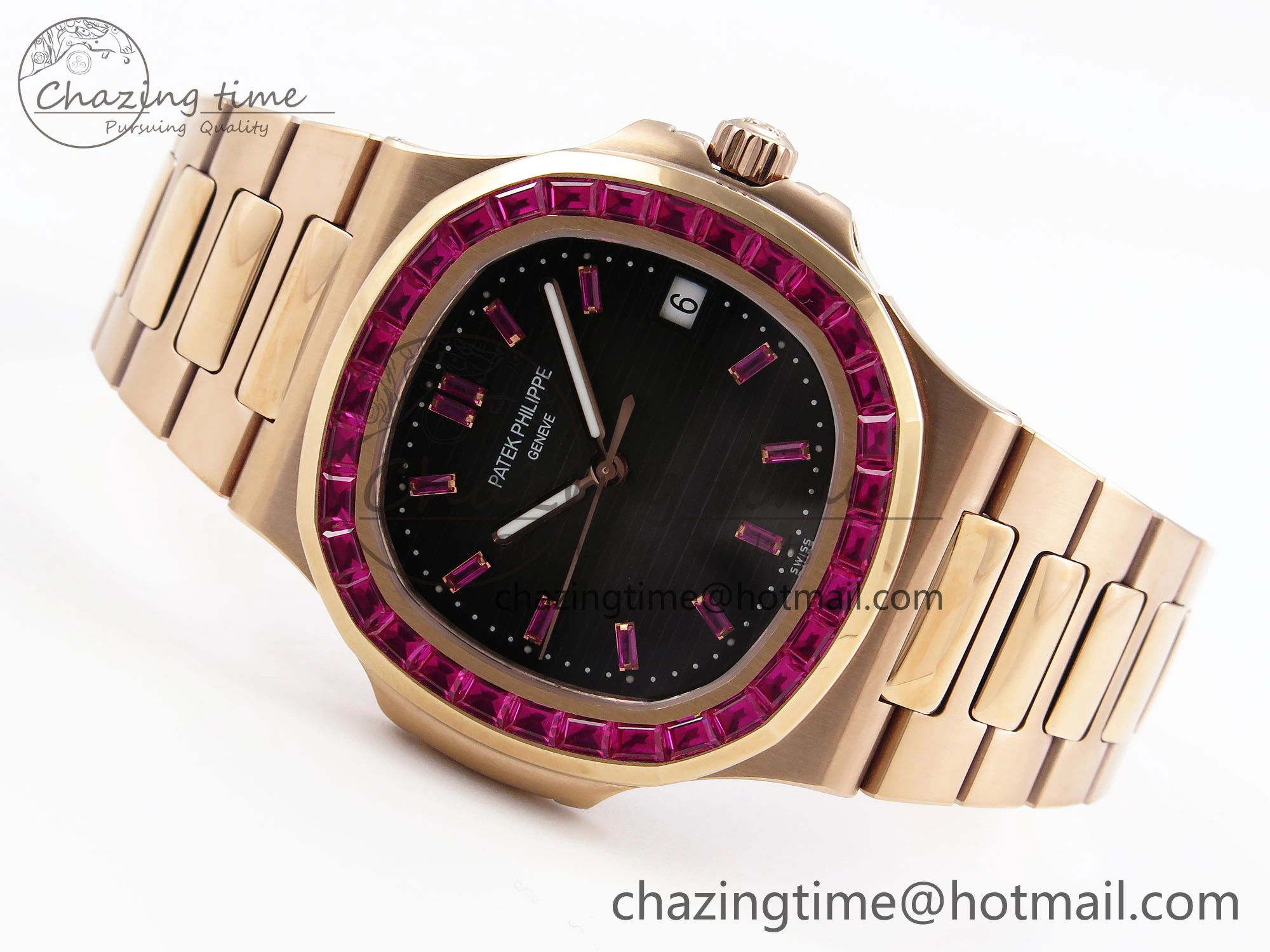Nautilus 5711 RG GPF 1:1 Best Edition Gray Dial Purple Diamonds Bezel on RG Bracelet 324CS