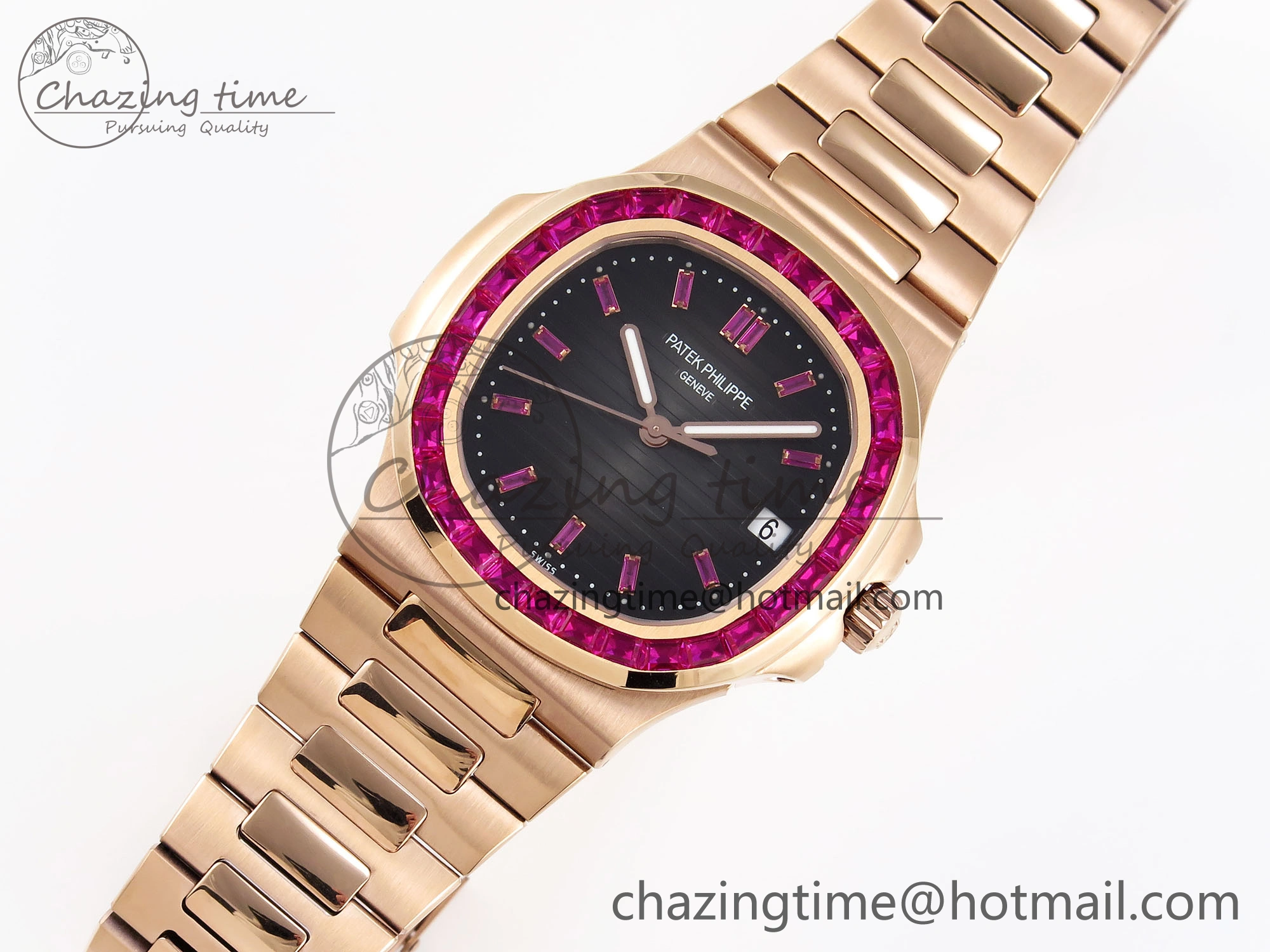 Nautilus 5711 RG GPF 1:1 Best Edition Gray Dial Purple Diamonds Bezel on RG Bracelet 324CS