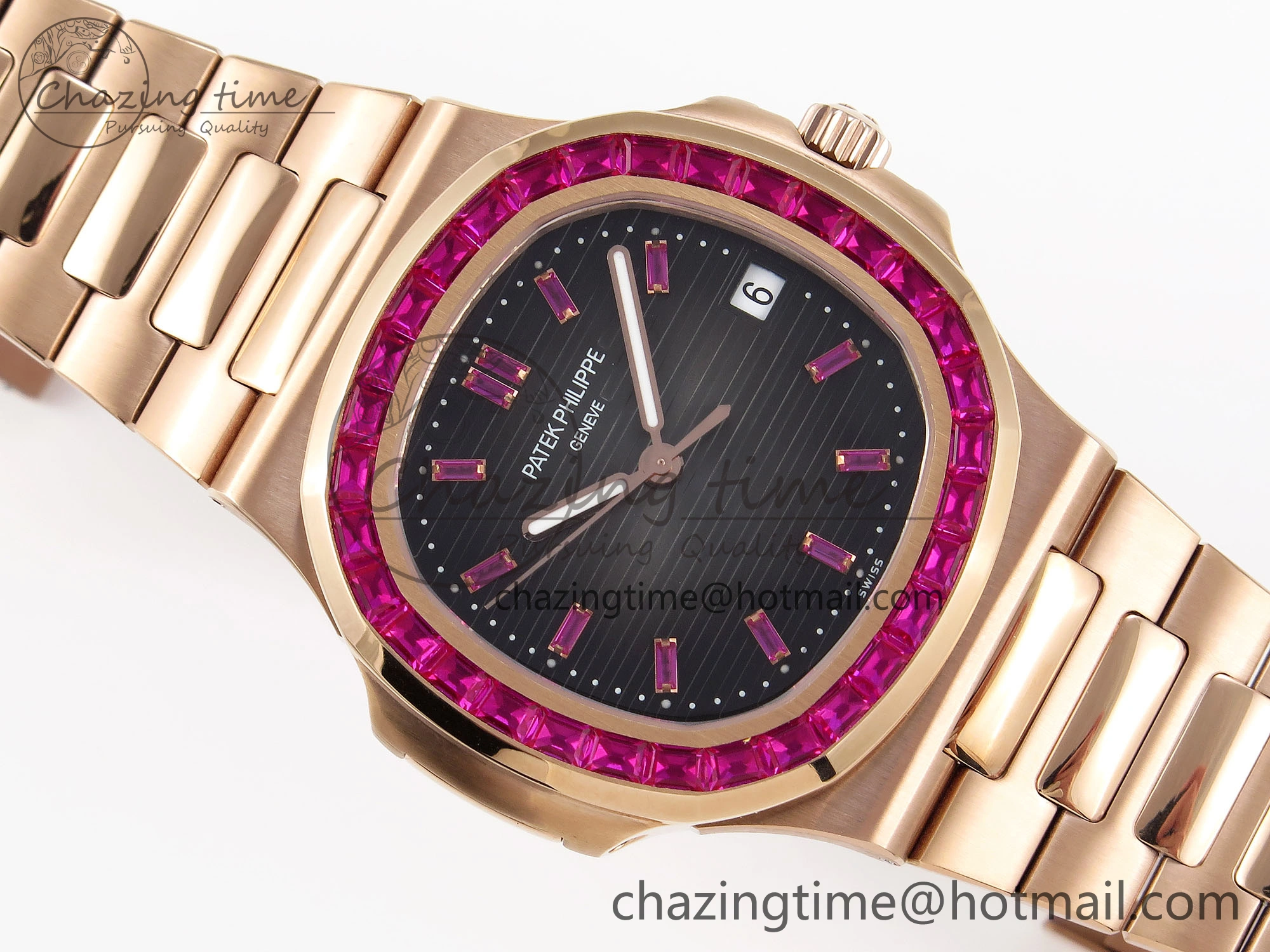 Nautilus 5711 RG GPF 1:1 Best Edition Gray Dial Purple Diamonds Bezel on RG Bracelet 324CS