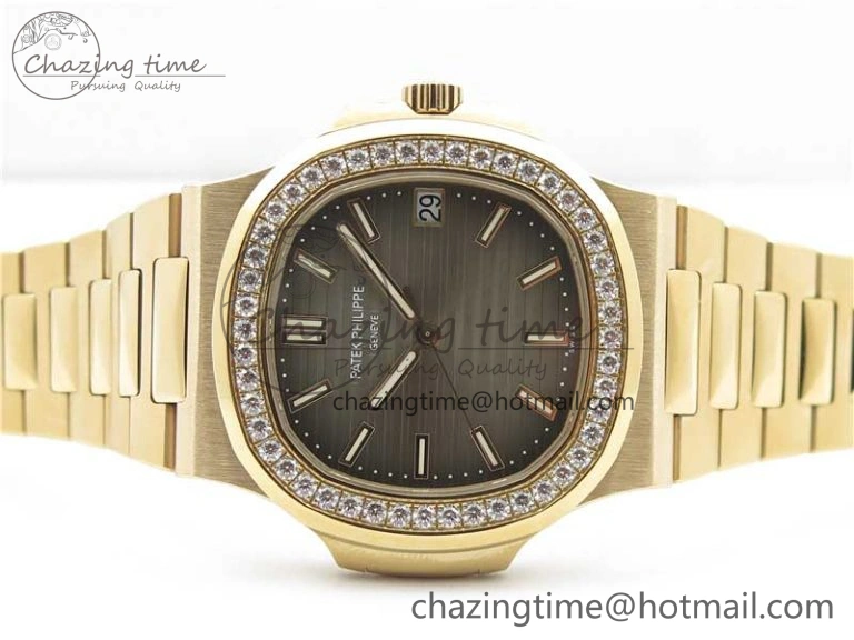 Nautilus 5711 RG PPF 1:1 Best Edition Gray Dial Diamonds Bezel on RG Bracelet 324CS (Free box) V4