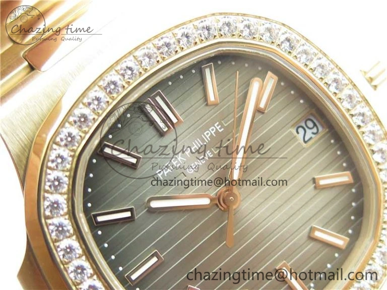 Nautilus 5711 RG PPF 1:1 Best Edition Gray Dial Diamonds Bezel on RG Bracelet 324CS (Free box) V4