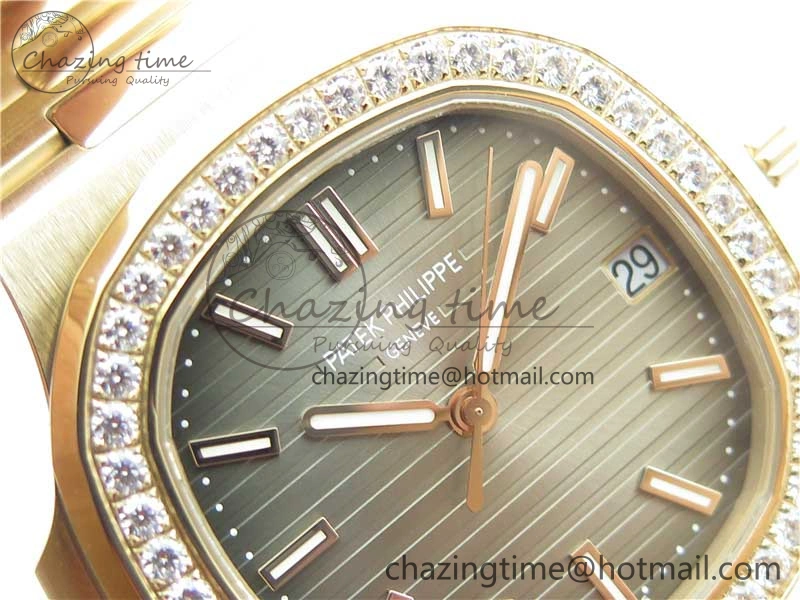 Nautilus 5711 RG PPF 1:1 Best Edition Gray Dial Diamonds Bezel on RG Bracelet 324CS (Free box) V4