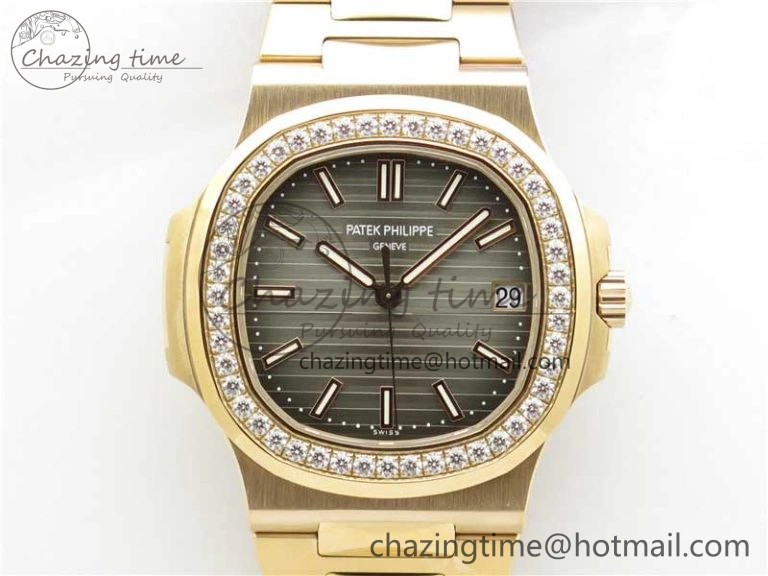 Nautilus 5711 RG PPF 1:1 Best Edition Gray Dial Diamonds Bezel on RG Bracelet 324CS (Free box) V4