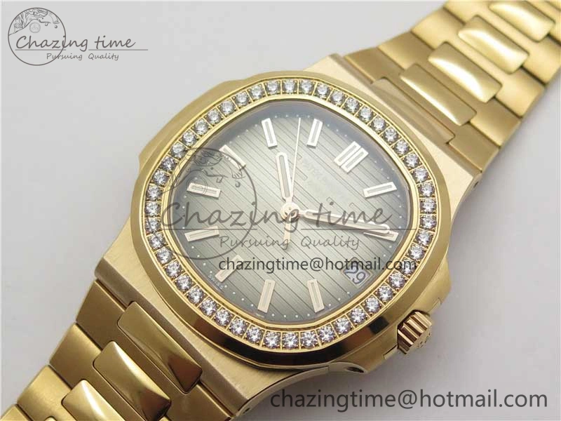 Nautilus 5711 RG PPF 1:1 Best Edition Gray Dial Diamonds Bezel on RG Bracelet 324CS (Free box) V4