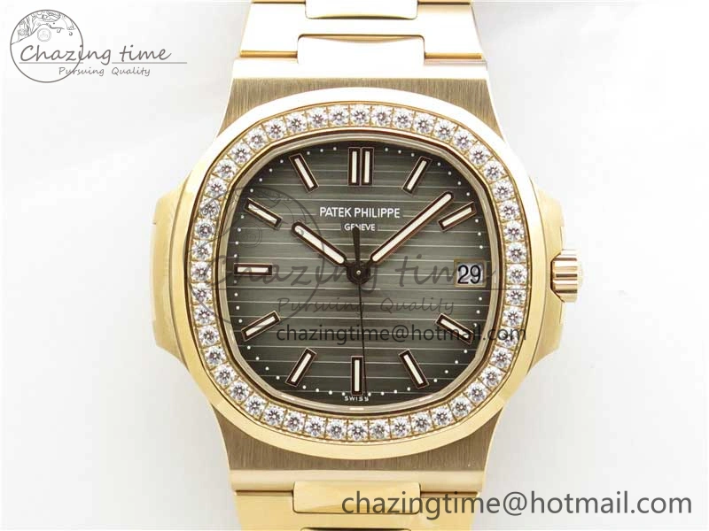 Nautilus 5711 RG PPF 1:1 Best Edition Gray Dial Diamonds Bezel on RG Bracelet 324CS (Free box) V4