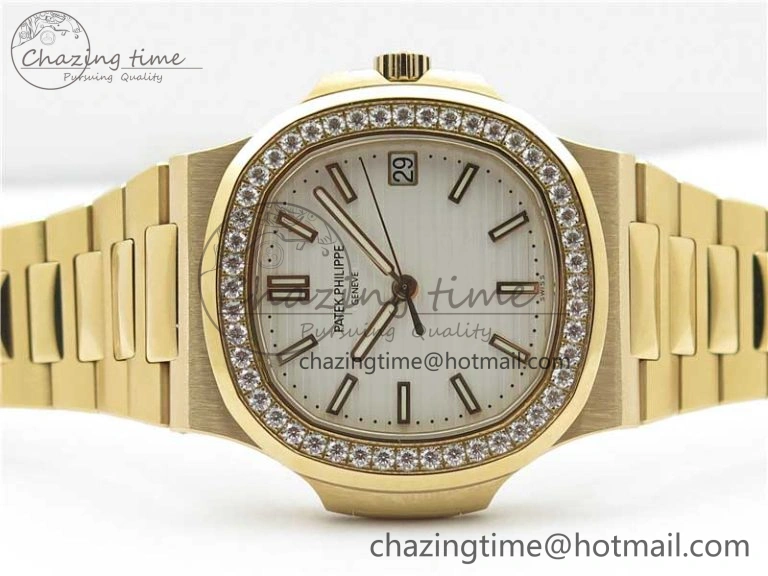 Nautilus 5711 RG PPF 1:1 Best Edition White Dial Diamonds Bezel on RG Bracelet 324CS (Free box) V4
