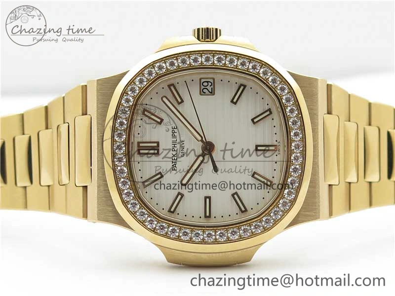 Nautilus 5711 RG PPF 1:1 Best Edition White Dial Diamonds Bezel on RG Bracelet 324CS (Free box) V4