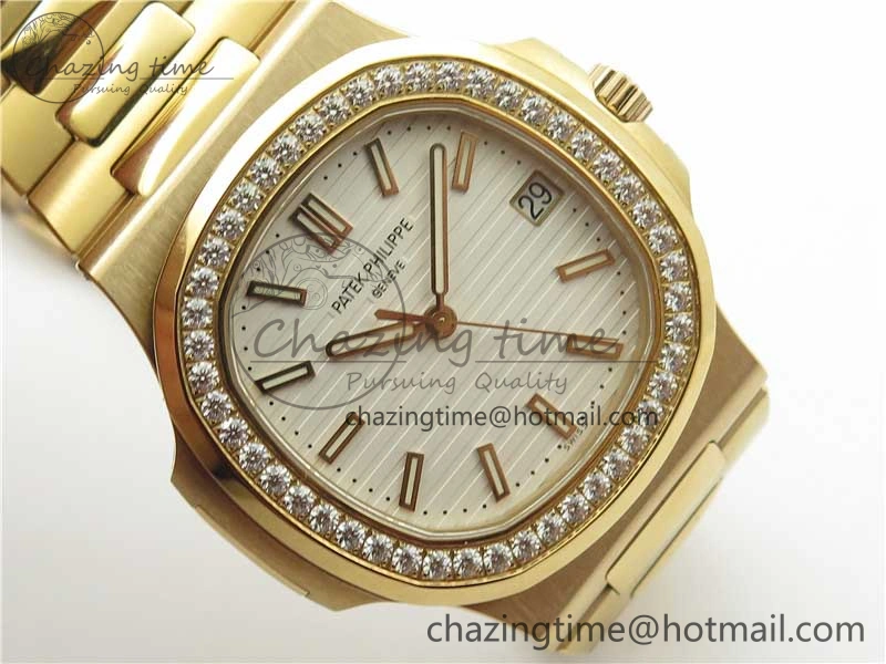 Nautilus 5711 RG PPF 1:1 Best Edition White Dial Diamonds Bezel on RG Bracelet 324CS (Free box) V4