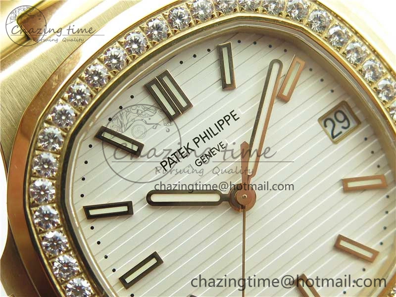 Nautilus 5711 RG PPF 1:1 Best Edition White Dial Diamonds Bezel on RG Bracelet 324CS (Free box) V4