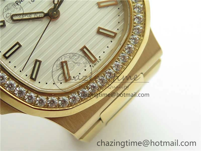 Nautilus 5711 RG PPF 1:1 Best Edition White Dial Diamonds Bezel on RG Bracelet 324CS (Free box) V4