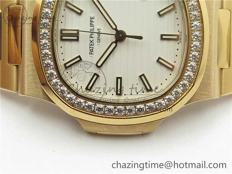 Nautilus 5711 RG PPF 1:1 Best Edition White Dial Diamonds Bezel on RG Bracelet 324CS (Free box) V4