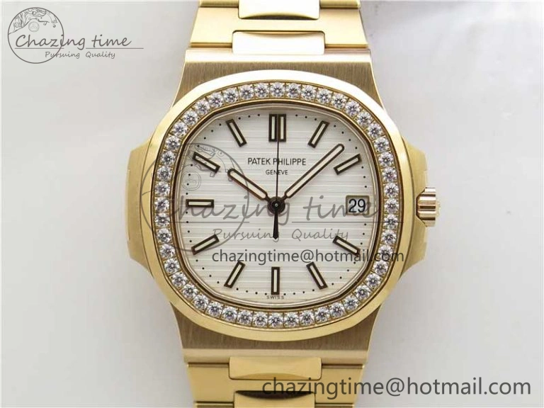 Nautilus 5711 RG PPF 1:1 Best Edition White Dial Diamonds Bezel on RG Bracelet 324CS (Free box) V4
