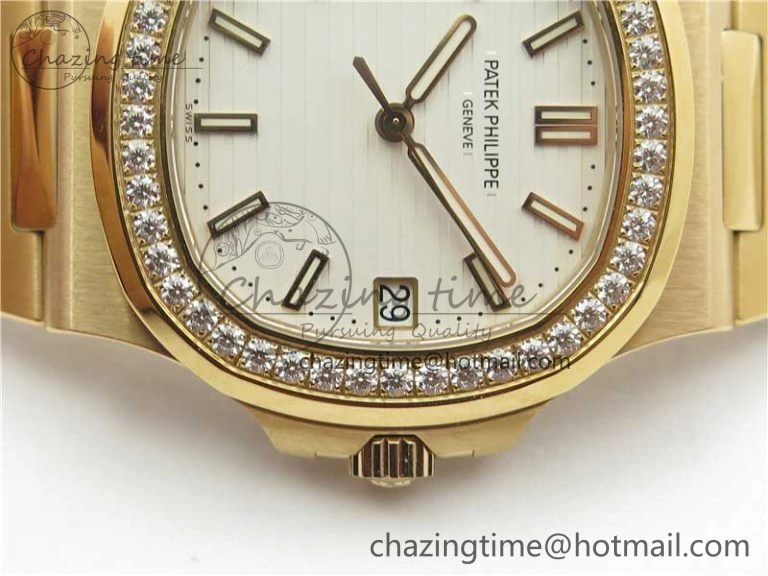 Nautilus 5711 RG PPF 1:1 Best Edition White Dial Diamonds Bezel on RG Bracelet 324CS (Free box) V4