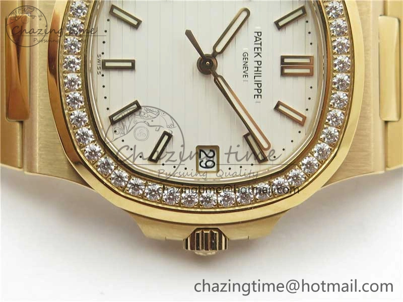 Nautilus 5711 RG PPF 1:1 Best Edition White Dial Diamonds Bezel on RG Bracelet 324CS (Free box) V4