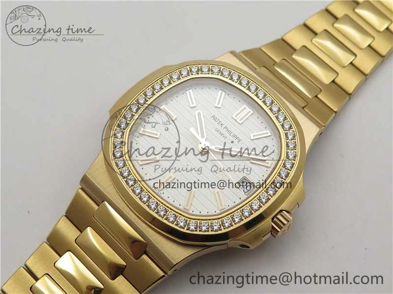 Nautilus 5711 RG PPF 1:1 Best Edition White Dial Diamonds Bezel on RG Bracelet 324CS (Free box) V4