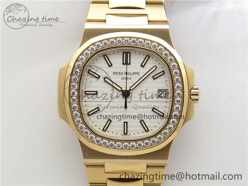 Nautilus 5711 RG PPF 1:1 Best Edition White Dial Diamonds Bezel on RG Bracelet 324CS (Free box) V4