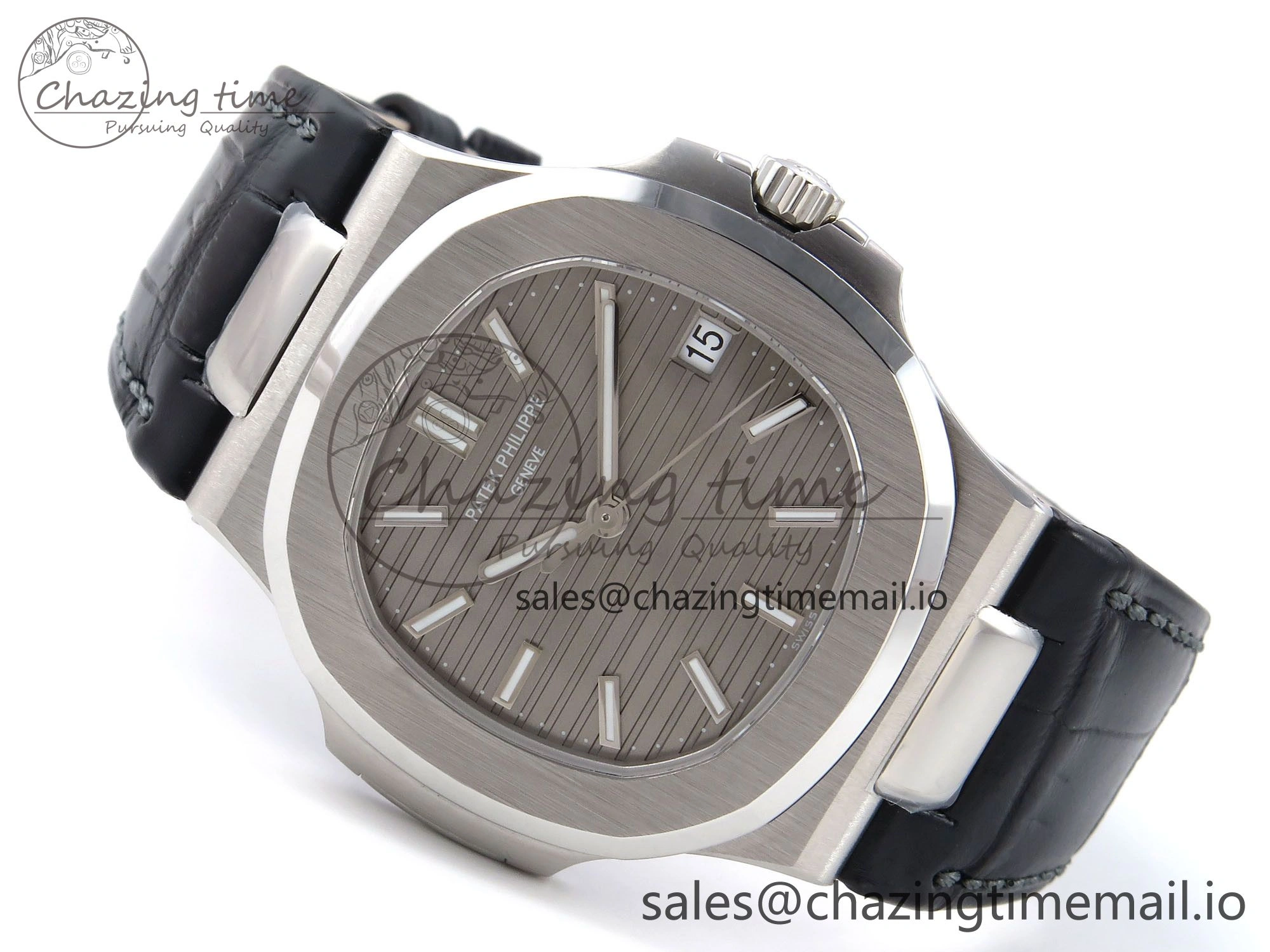 Nautilus 5711 SS 3KF 1:1 Best Edition Gray Textured Dial on Black Leather Strap A324 Super Clone V2