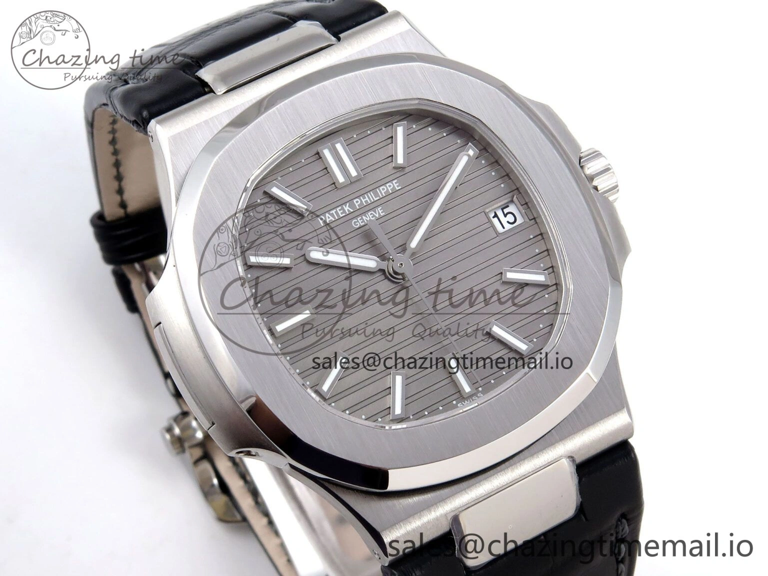 Nautilus 5711 SS 3KF 1:1 Best Edition Gray Textured Dial on Black Leather Strap A324 Super Clone V2
