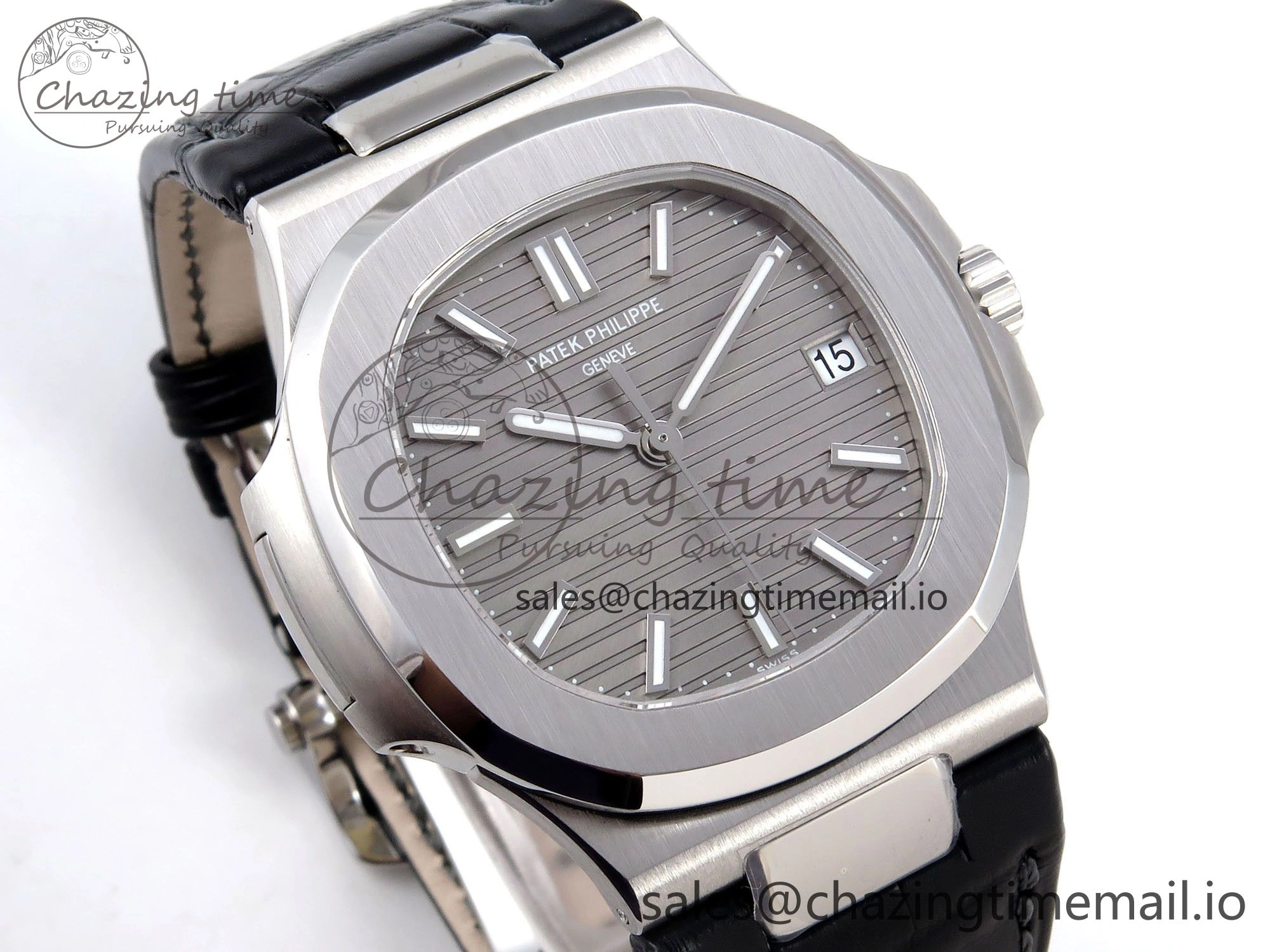 Nautilus 5711 SS 3KF 1:1 Best Edition Gray Textured Dial on Black Leather Strap A324 Super Clone V2