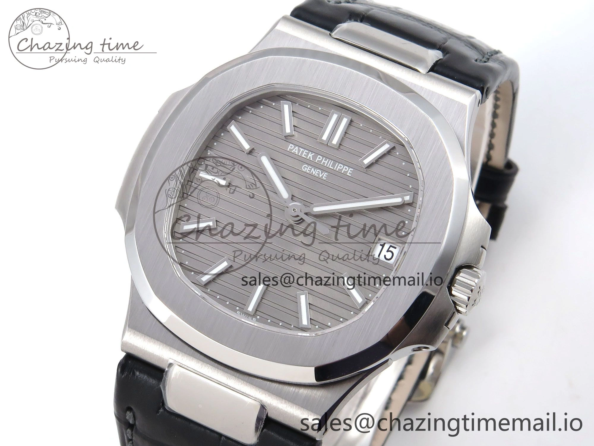 Nautilus 5711 SS 3KF 1:1 Best Edition Gray Textured Dial on Black Leather Strap A324 Super Clone V2