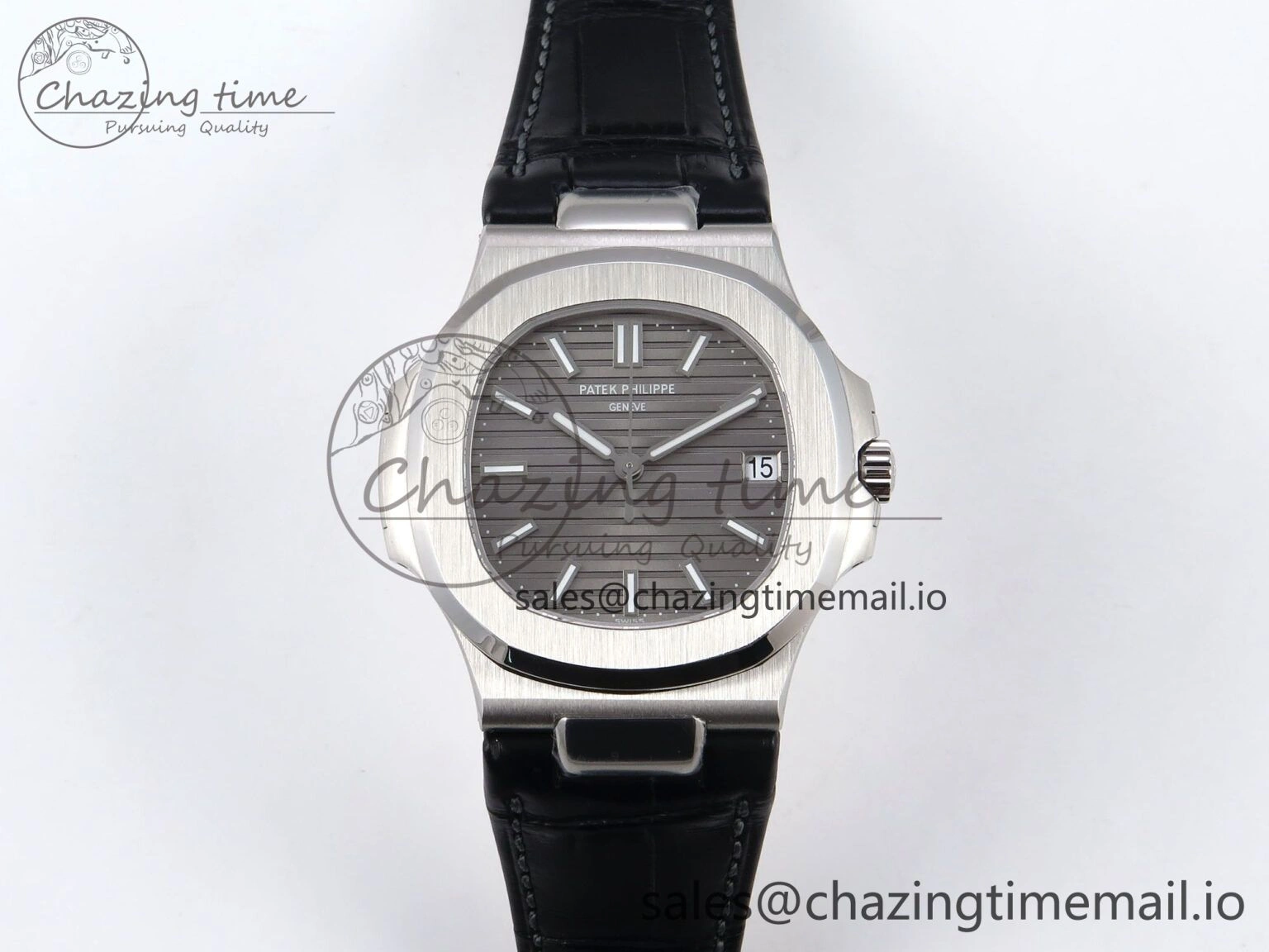 Nautilus 5711 SS 3KF 1:1 Best Edition Gray Textured Dial on Black Leather Strap A324 Super Clone V2