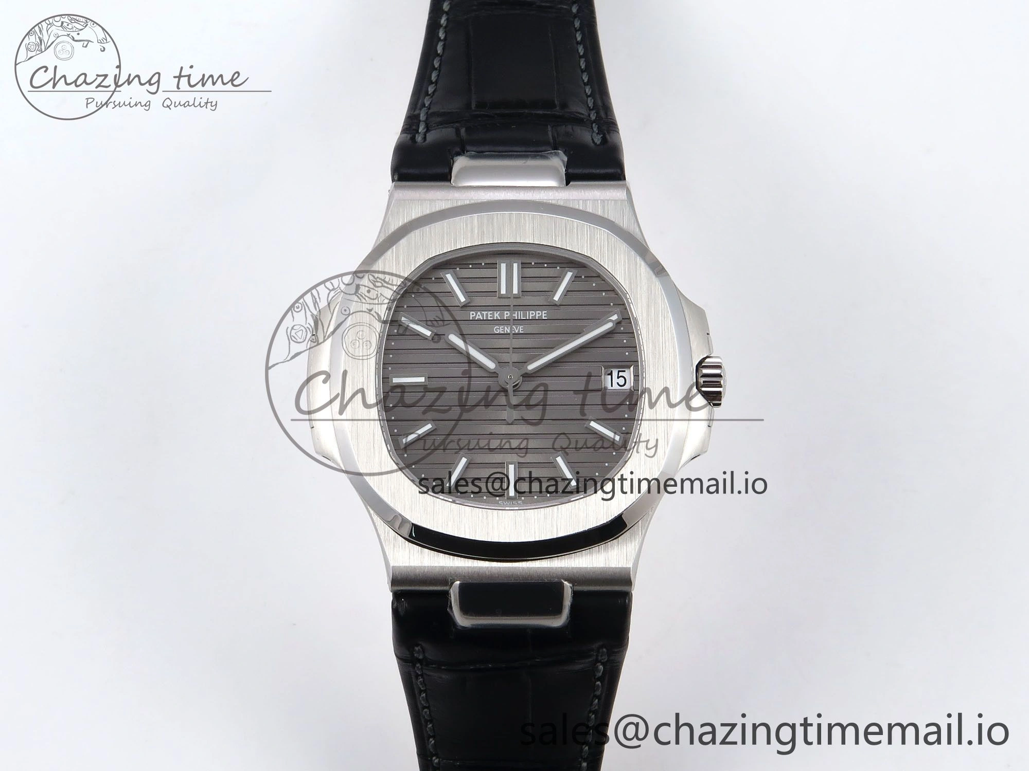 Nautilus 5711 SS 3KF 1:1 Best Edition Gray Textured Dial on Black Leather Strap A324 Super Clone V2