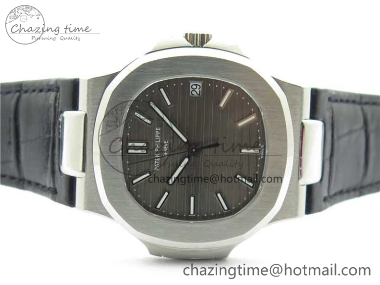 Nautilus 5711 SS 3KF 1:1 Best Edition Gray Textured Dial on Black Leather Strap A324 Super Clone V2