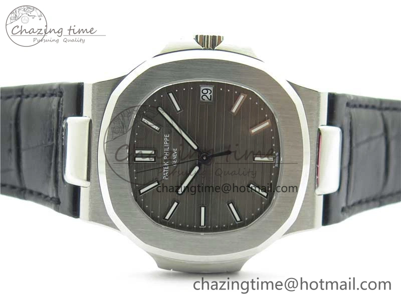 Nautilus 5711 SS 3KF 1:1 Best Edition Gray Textured Dial on Black Leather Strap A324 Super Clone V2