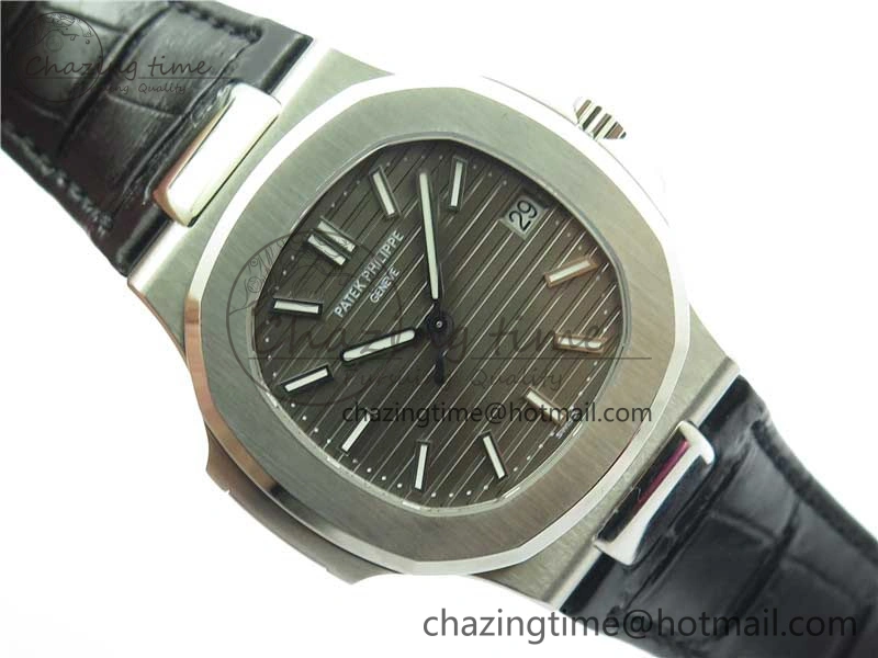 Nautilus 5711 SS 3KF 1:1 Best Edition Gray Textured Dial on Black Leather Strap A324 Super Clone V2