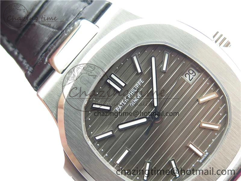 Nautilus 5711 SS 3KF 1:1 Best Edition Gray Textured Dial on Black Leather Strap A324 Super Clone V2