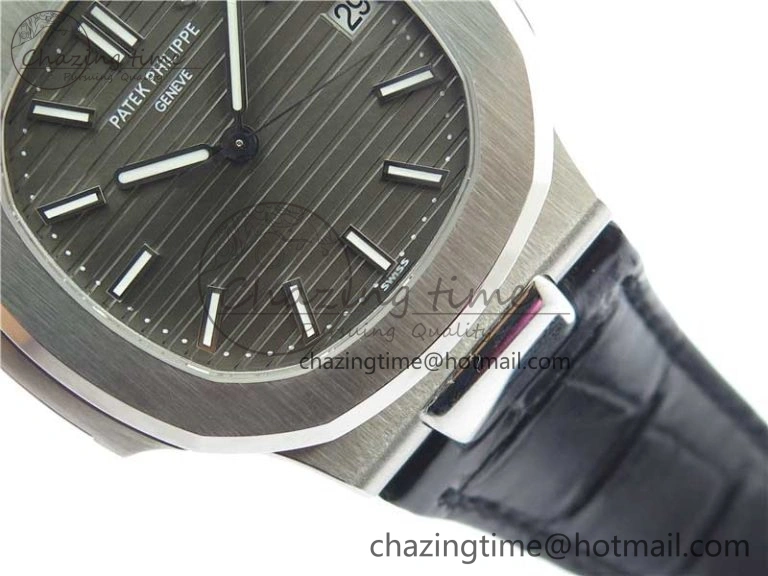 Nautilus 5711 SS 3KF 1:1 Best Edition Gray Textured Dial on Black Leather Strap A324 Super Clone V2