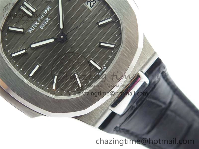 Nautilus 5711 SS 3KF 1:1 Best Edition Gray Textured Dial on Black Leather Strap A324 Super Clone V2