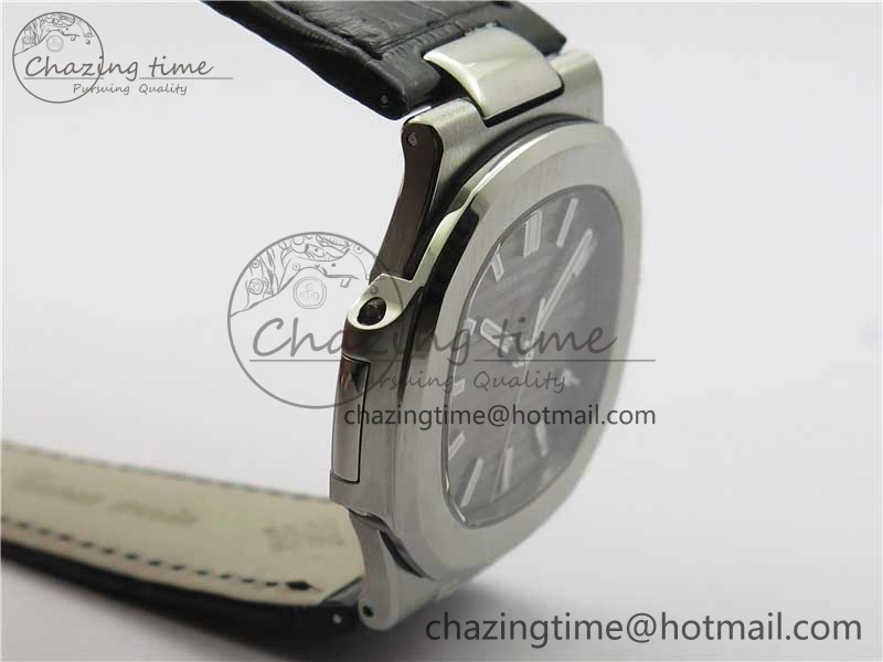 Nautilus 5711 SS 3KF 1:1 Best Edition Gray Textured Dial on Black Leather Strap A324 Super Clone V2